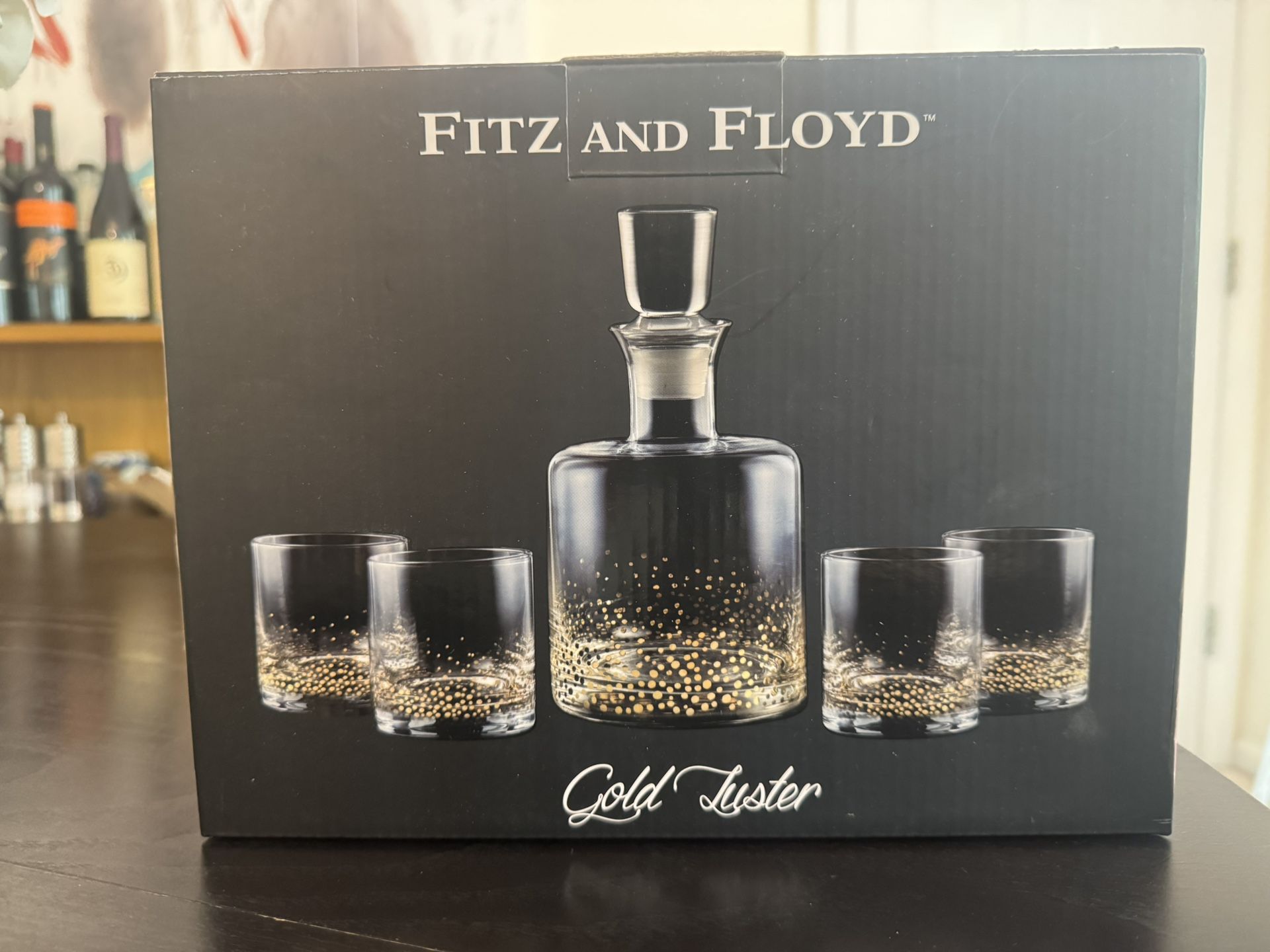 Fitz and Floyd Gold Luster Decanter Set New