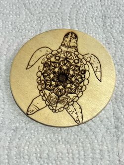 Handcrafted Wood Sea Turtle Fridge Magnet Pyrography Coastal Ocean Decor