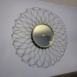 Round Wall Mirror with Gold Metal Petal Frame