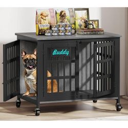33"Dog Crate Furniture with Name Tag, Heavy Duty Dog Kennel Indoor for Small Dogs