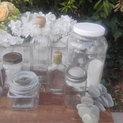 Mason Jars Old Jars Bottles White Flowers In Wooden Box