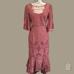 NWT Lace Midi Dress | Mauve Pink Sheer Flutter Sleeves | Cocktail, Wedding Guest, Formal