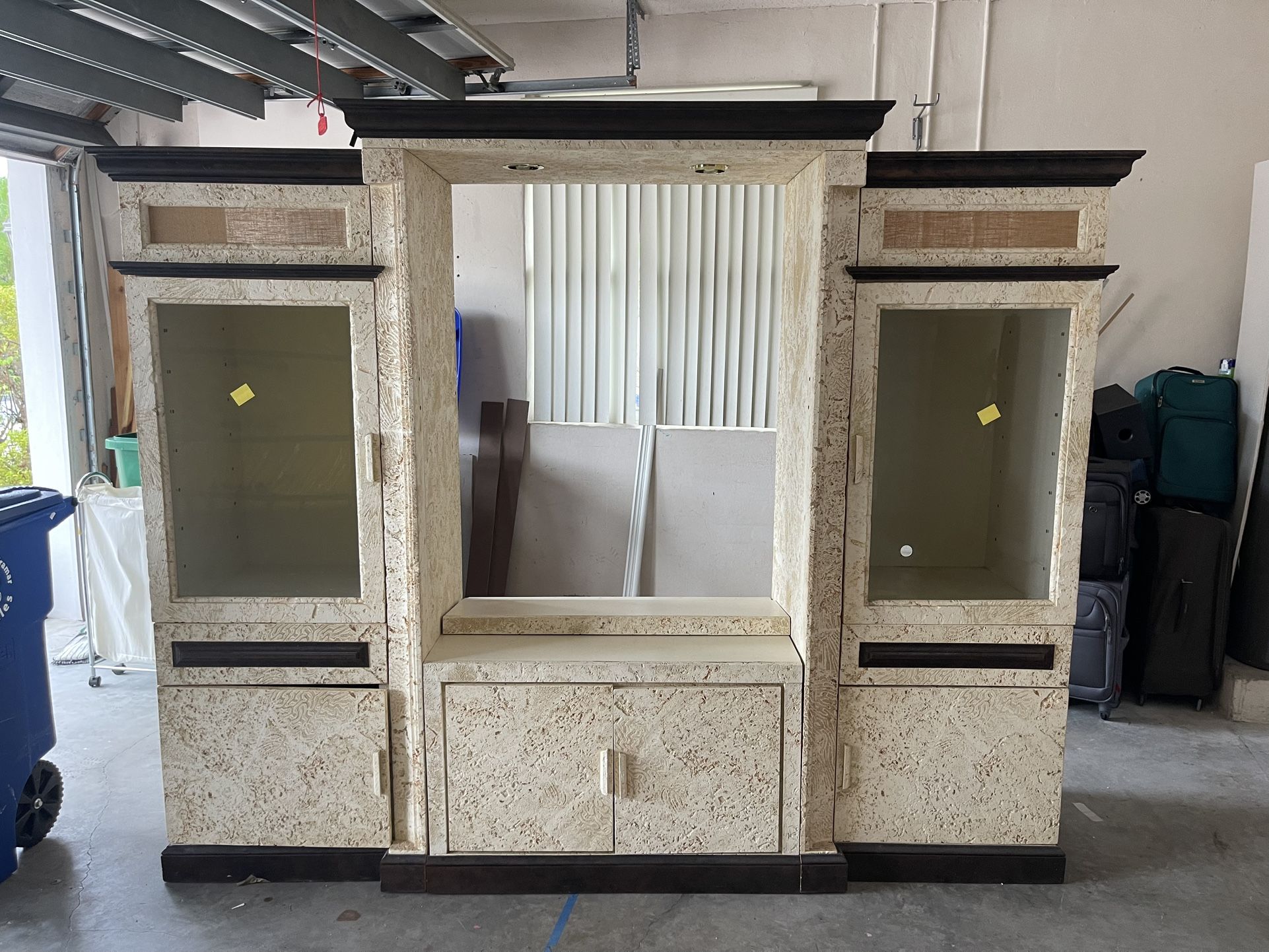 Island Beach Entertainment Center Wall unit Storage Media TV Credenza Beige Coral Stone Finish 
