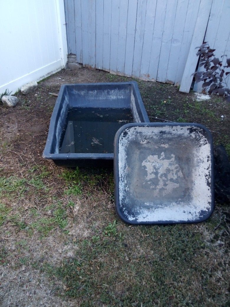 Two Plastic Tubs Mixers Or One Mixer And One Tub For A Little Small Pond It Holds Water No Cracks No Leaks You're Ready To Be Used