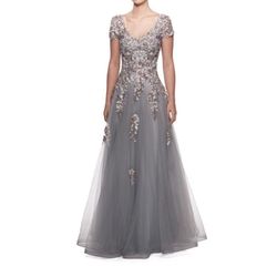 NWT La Femme Formal Gray Tulle Ballgown Dress Size 4