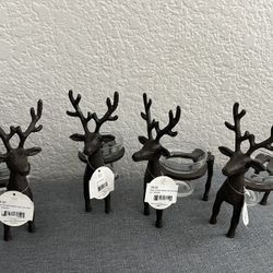 4 Christmas Reindeer Cast iron Candle Tea light Holders 