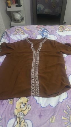 Brown Embroidered Traditional Tunic Top