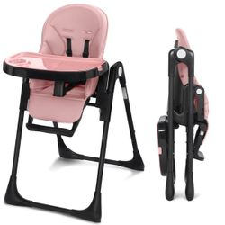 Foldable High Chair for Baby, Toddler Eating Chair with Detachable Double Trays, Black Pink brand new in box $75 S29