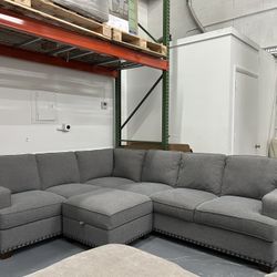 Thomasville Emilee Fabric Sectional with Storage Ottoman Floor Model