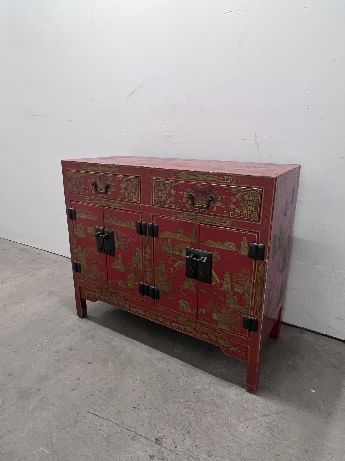 1950’s Red Lacquer Chinoiserie-Style Cabinet