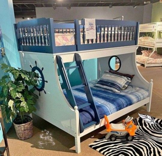🌼Farah Navy Blue & White Finish Bunk Bed