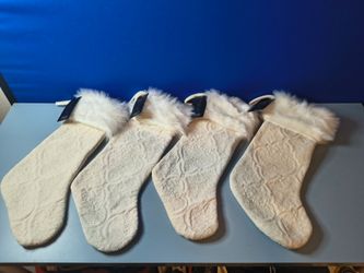 4 Rachel Zoe White Furry  Large Christmas Stockings