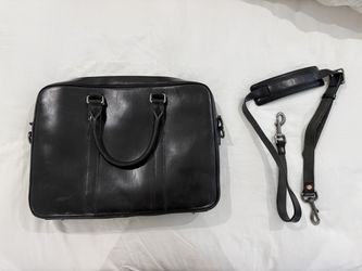Satchel & Page Diplomat briefcase in black full-grain leather.