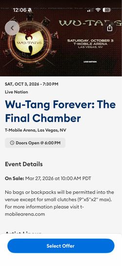WuTang The final chamber 2 Tix LV, NV Sat 10/3/26