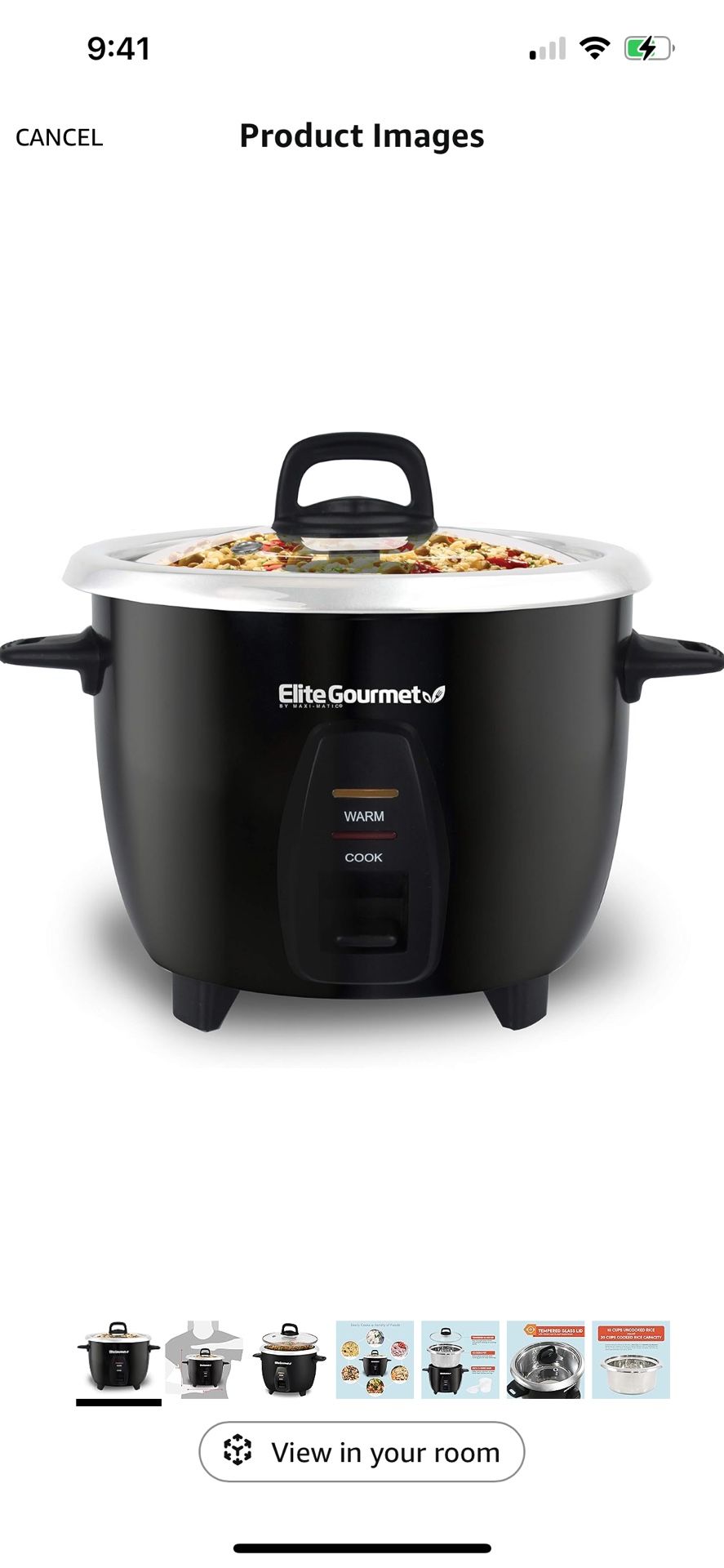 Electric Rice Cooker with Stainless Steel Inner Pot Makes Soups, Stews, Porridge's, Grains and Cereals, 10 cups cooked (5 Cups uncooked), Black