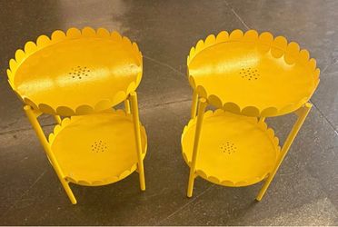 (2 for $80) Round Yellow Scalloped Side Table with Shelf