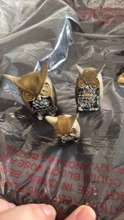 Set of 3 Gold Owl Figurines