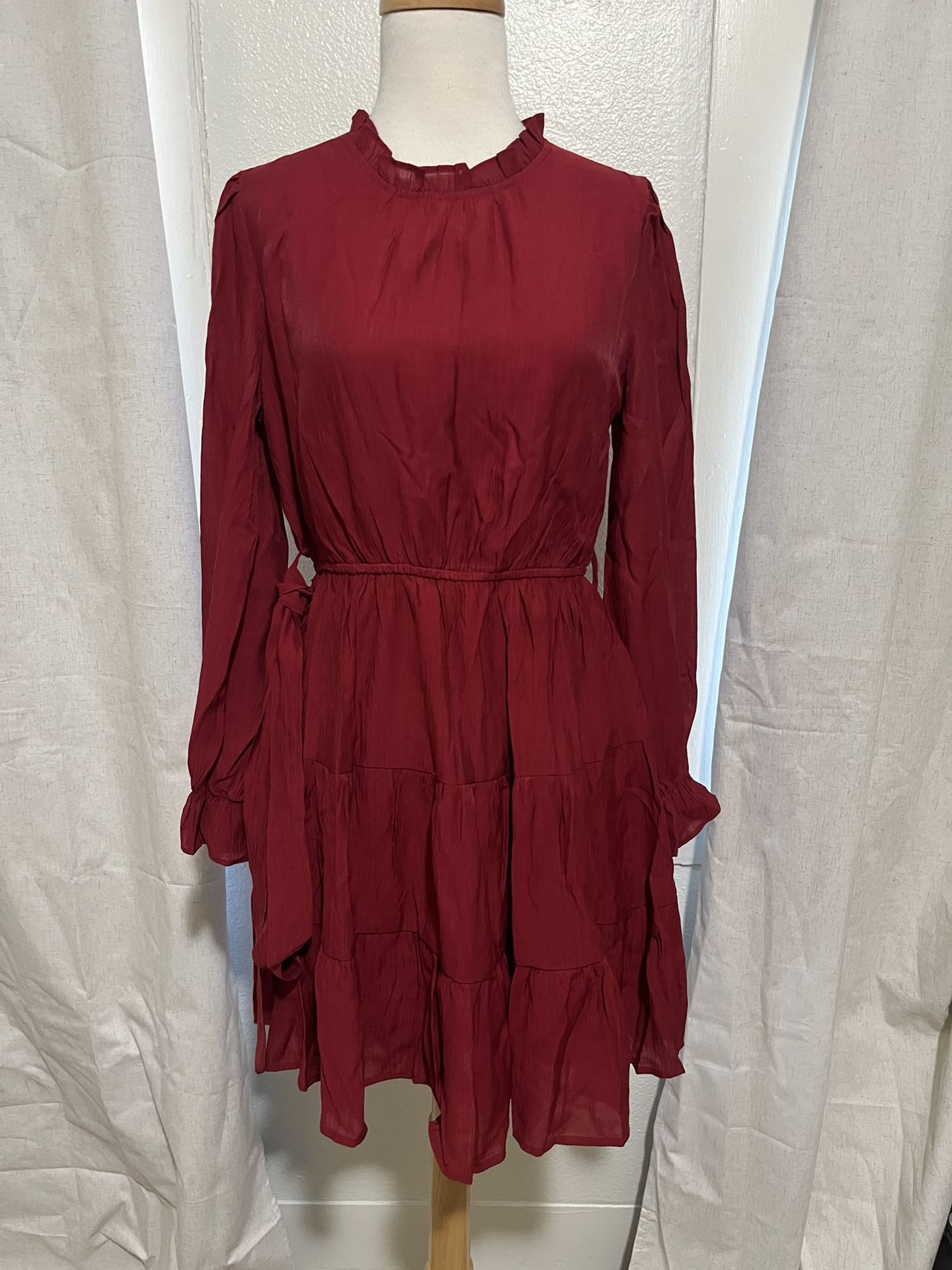 Solid Red Long Sleeve Cocktail Dress NEW