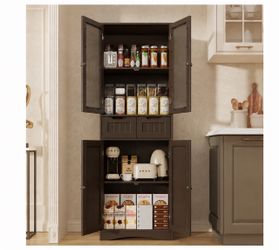 67"H Storage Cabinet Tall Dark Brown Kitchen Pantry Cabinet