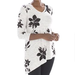 Grey Floral Asymmetrical Tunic Tee