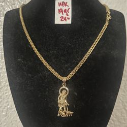 14K Yellow Gold Chain and Pendant For Wedding 19Gr 24 Inches Long 