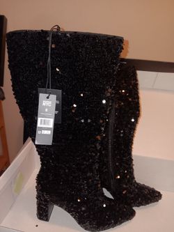Madden NYC Black Sequin Glitter Boots Size 8