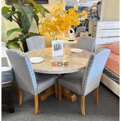 5 Piece Marble Top Round Dining Table Set - Limited Time Offer 