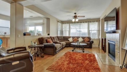 Sofa- Large Brown sectional with three recliners