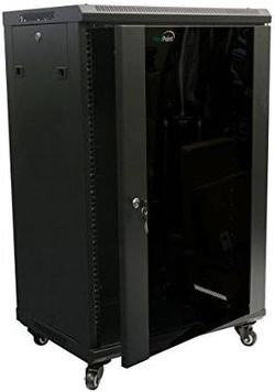 NavePoint 18U Server Cabinet Wall Mount Rack Enclosure with Caster Wheels, Includes 2 Fans, Locking Glass Door, Removable Side Panels – 18U Network Ca
