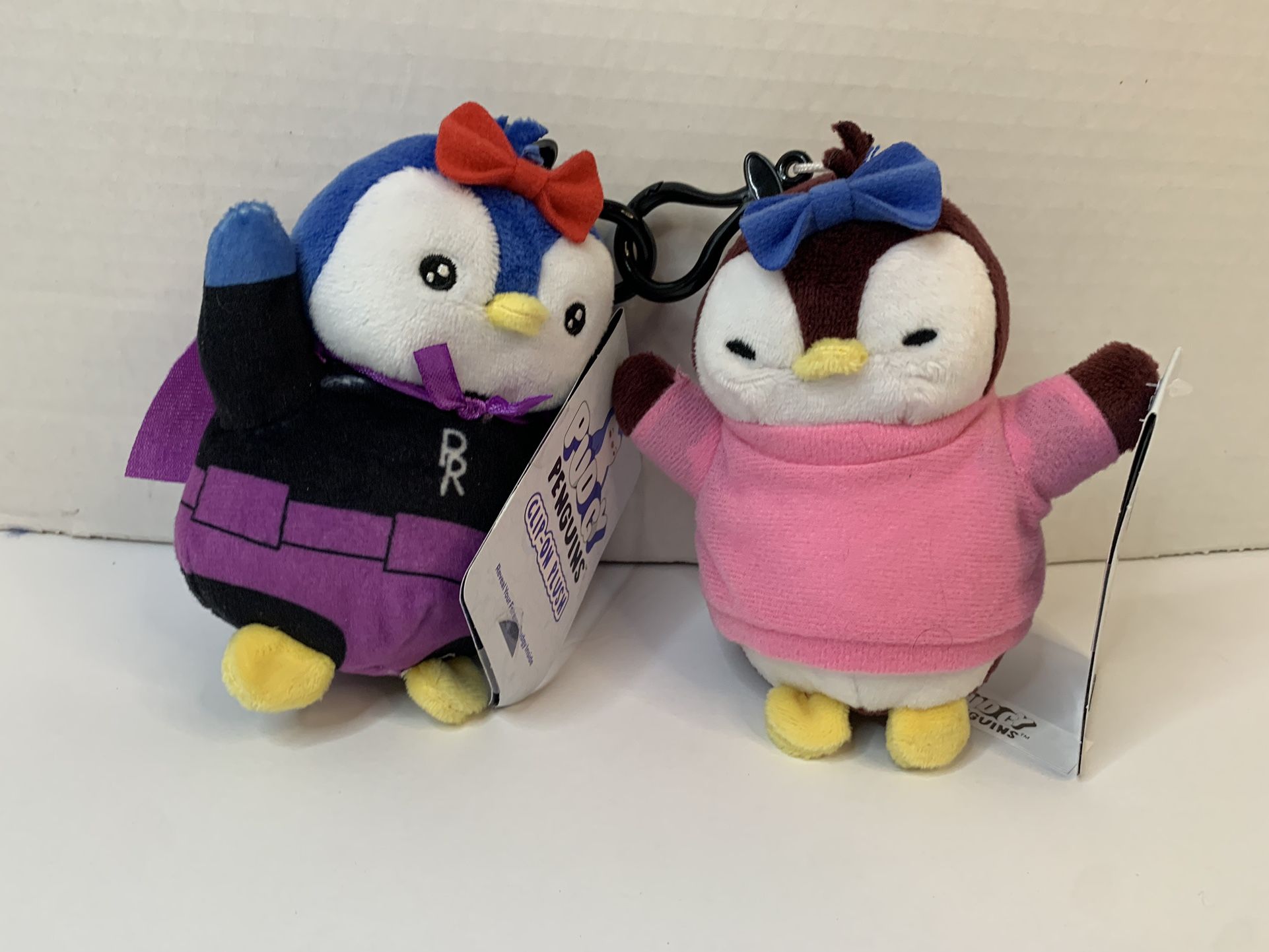 Two Clip-On Plush Pudgy Penguins Bow Sweater Buddy