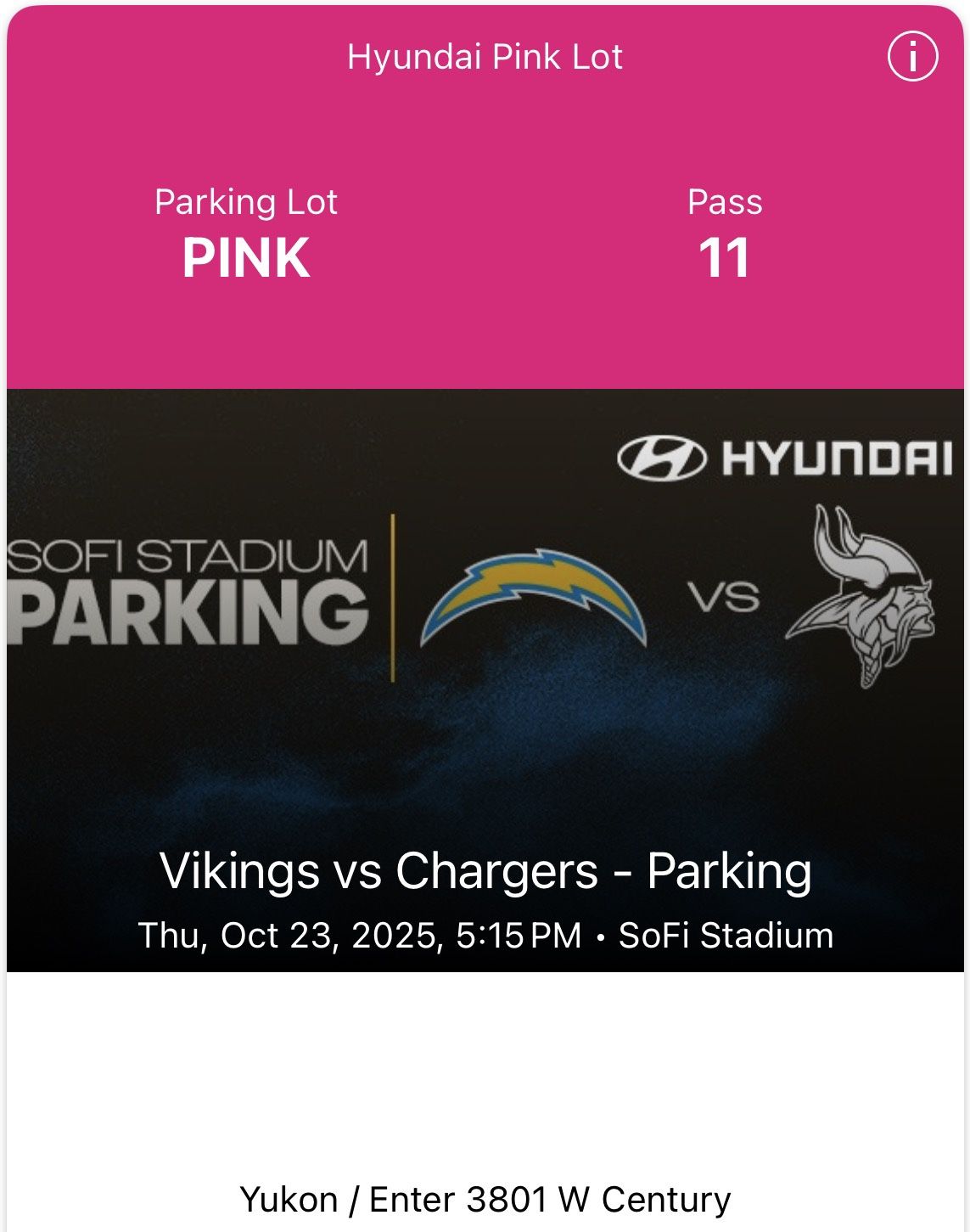 Chargers Vs Vikings Tailgate Lot Parking 10/23/25