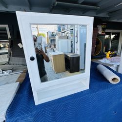 Hi everyone we this glass wood medicine cabinet size 24 w x31 h x 6 in Home Decorators Collection Ridgemore Bathroom Vanity Mirror in Sea Glass  We lo