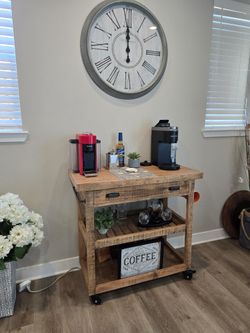 Solid Wood Kitchen Bar Coffee Cart