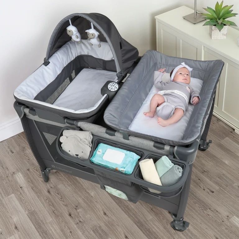 Baby Trend Simply Smart 2.0 Nursery Play Center with Bassinet and Travel Bag – Slate Gray