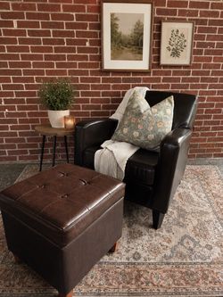Faux Leather Accent Chair and Ottoman