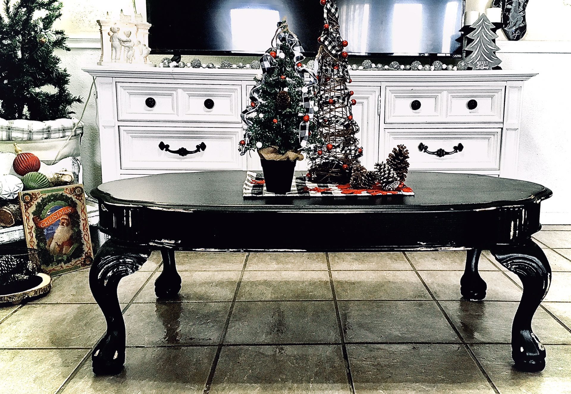 Refinished distressed solid wood coffee table