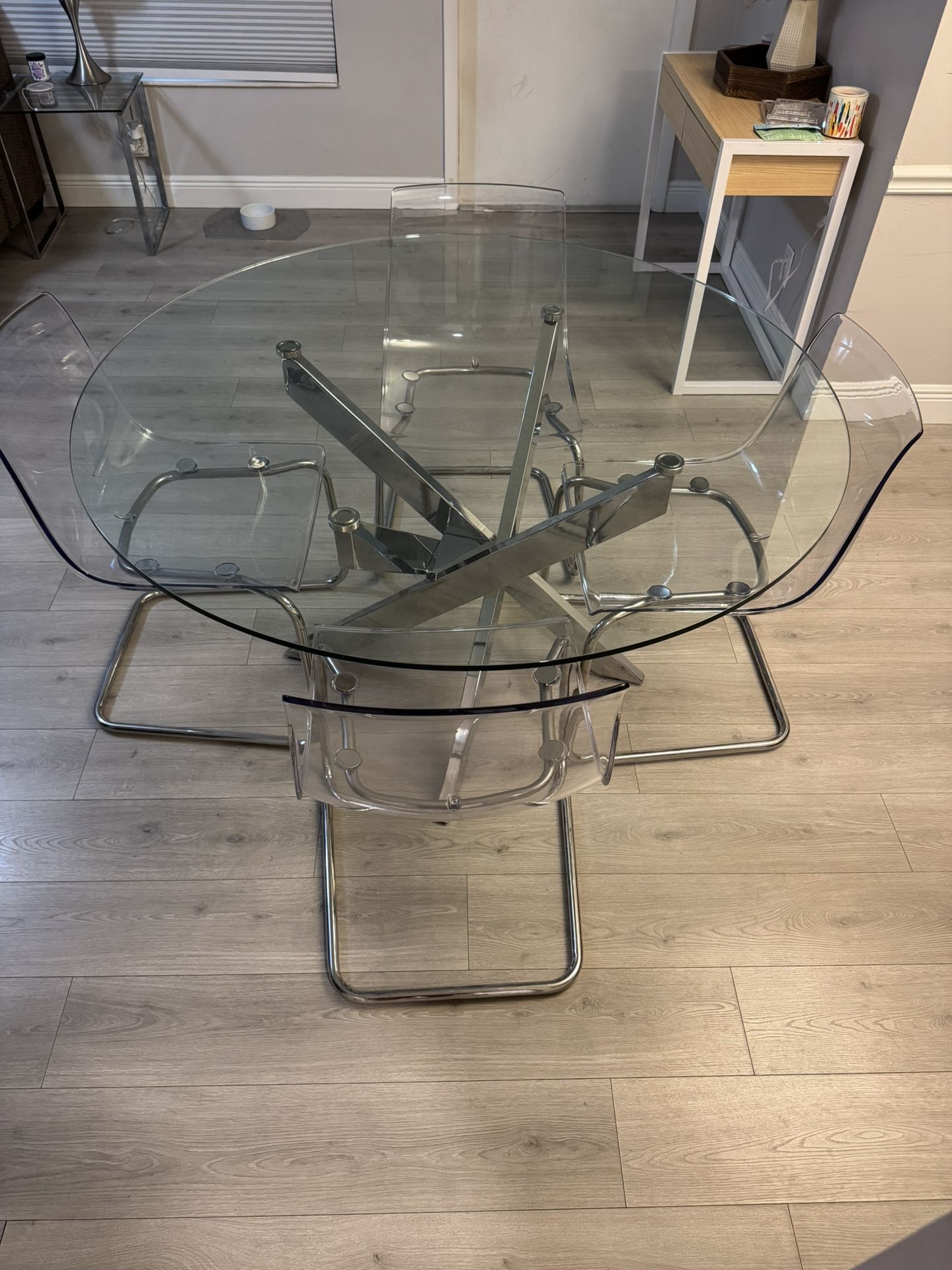 Glass Dining Room 54 Inch Round Table With 4 Chairs