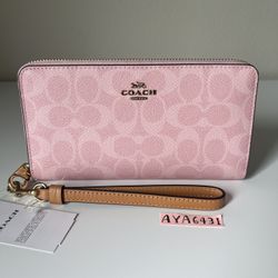 Coach Long Zip Around Wallet In Signature Canvas 