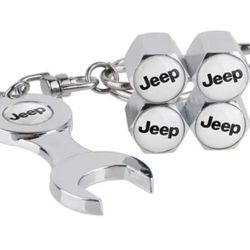 4pcs Jeep Logo Silver Wheel Tire Valve Caps+Keychain