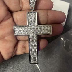 2 Stainless Steel Medallions & Diamond Tennis Necklace with Diamond Cross. $175
