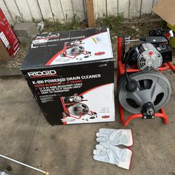 RIDGID K-400 Drain Cleaning Snake Auger 120-Volt Drum Machine with C-32IW 3/8 in. x 75 ft. Cable + 4-Piece Tool Set & Gloves 760
