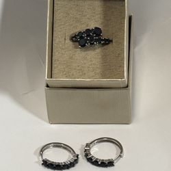 Onyx earrings and Ring set In Sterling