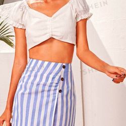 SHEIN Button Front Striped Skirt