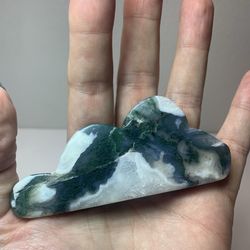 Unique Moss Agate Crystal Cloud Carving 