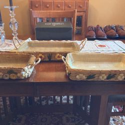 Set Of 3 Baking Dishes With Removable  Decorative Serving Liners