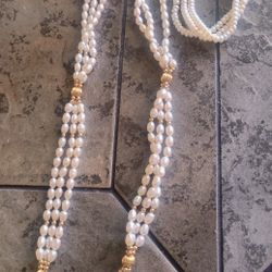 10k Gold Claps Freshwater Pearl Necklace & Bracelet 