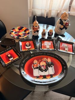 Set of ceramic plates & ceramic functional figurines