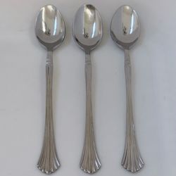 3pc Cambridge Tracy Iced Tea Spoons 7 1/8” Stainless Ribbed Glossy