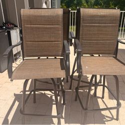 Set of (4) Outdoor Patio Bar Height Swivel Chairs