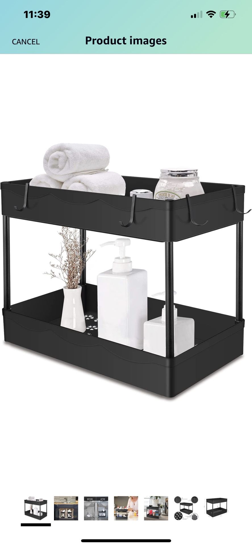 Under Sink Organizer,2 Tier Standing Rack,Bathroom Organizer with 4 Hooks,Countertop Storage Shelf Cosmetic Organizer Holder,Kitchen Spice Rack,Under 